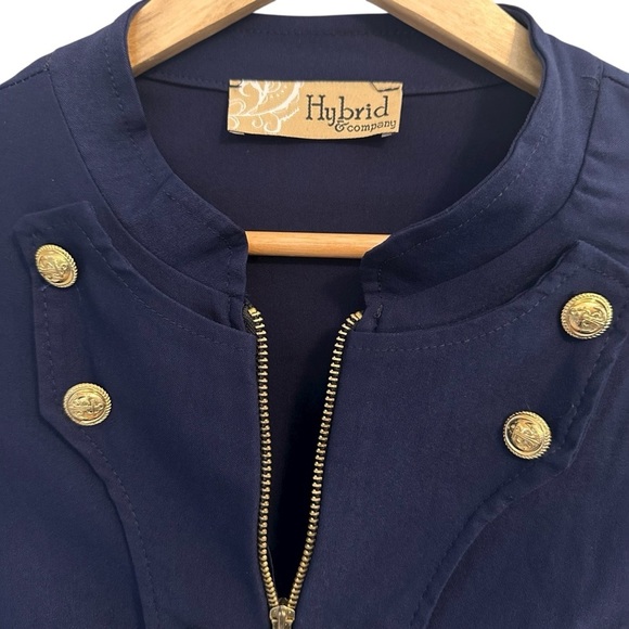 Hybrid & Company Super Stretch Navy Military Crop Blazer with Gold Accents, 1X - Picture 6 of 13